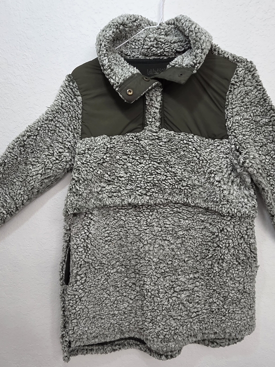 Latched Mama Jackets & Blazers - Latched Mama Olive Green & Light Gray Sherpa Pullover Jacket